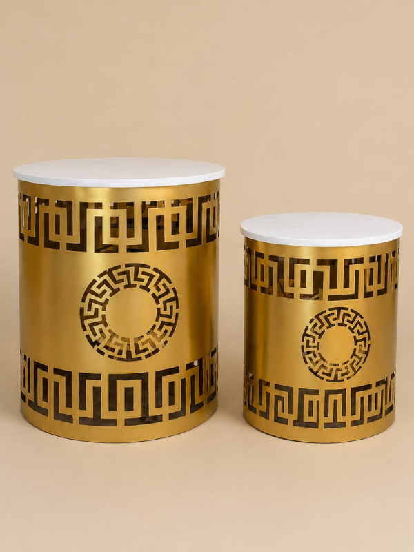 Tavolinë — Tavolinë Dekorative, ngjyra Gold, material Metal, Mermer