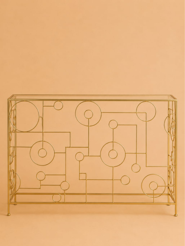 Kredencë — Kredencë Dekorative, ngjyra Gold, material Metal, Pasqyre