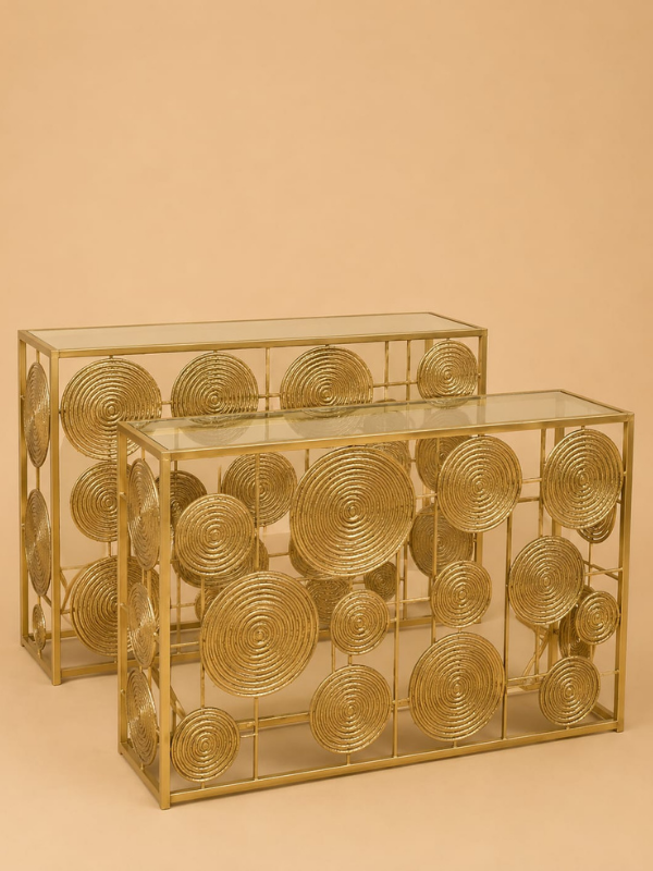 Kredencë — Kredencë Dekorative, ngjyra Gold, material Metal, Pasqyre